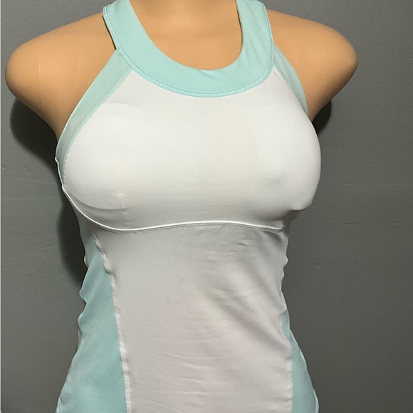 LULULEMON  WOMENS SIZE 4 WHITE + AQUA HALTER TANK TOP. - Picture 9 of 14
